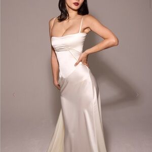 House of CB Cream Spaghetti Strap Backless Gown